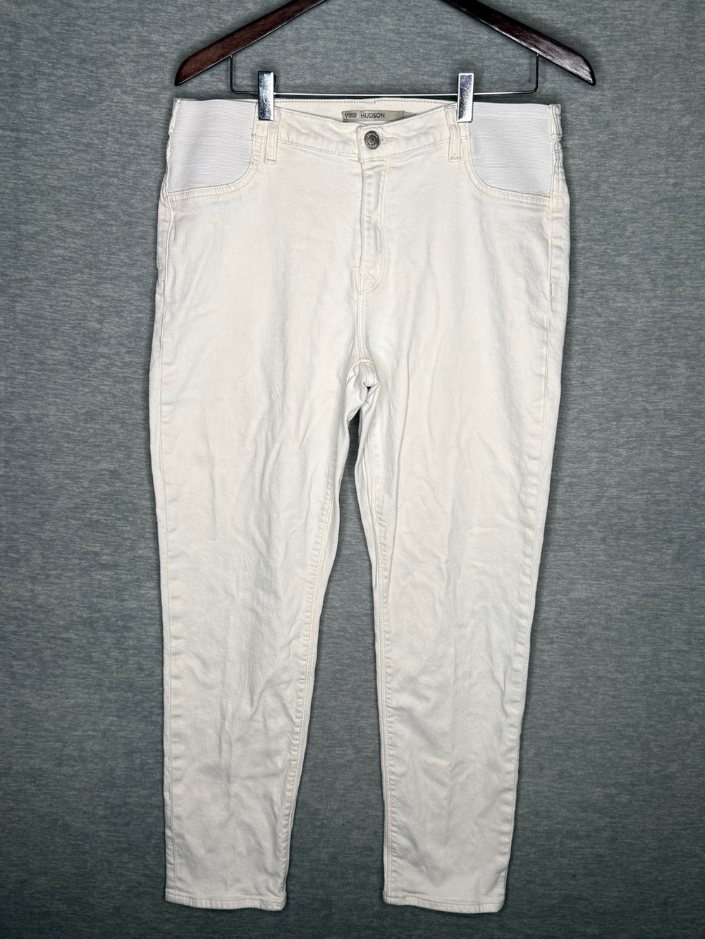 Hudson Lana ET2 Maternity Jeans Womens 32 Ivory Ecru Skinny Ankle Stretch